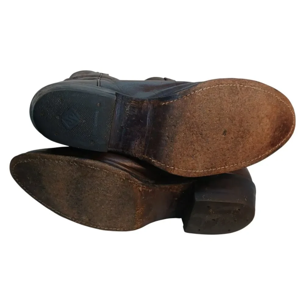 Mens Custom Made Dark Brown Leather Cowboy Boots - 10 EE